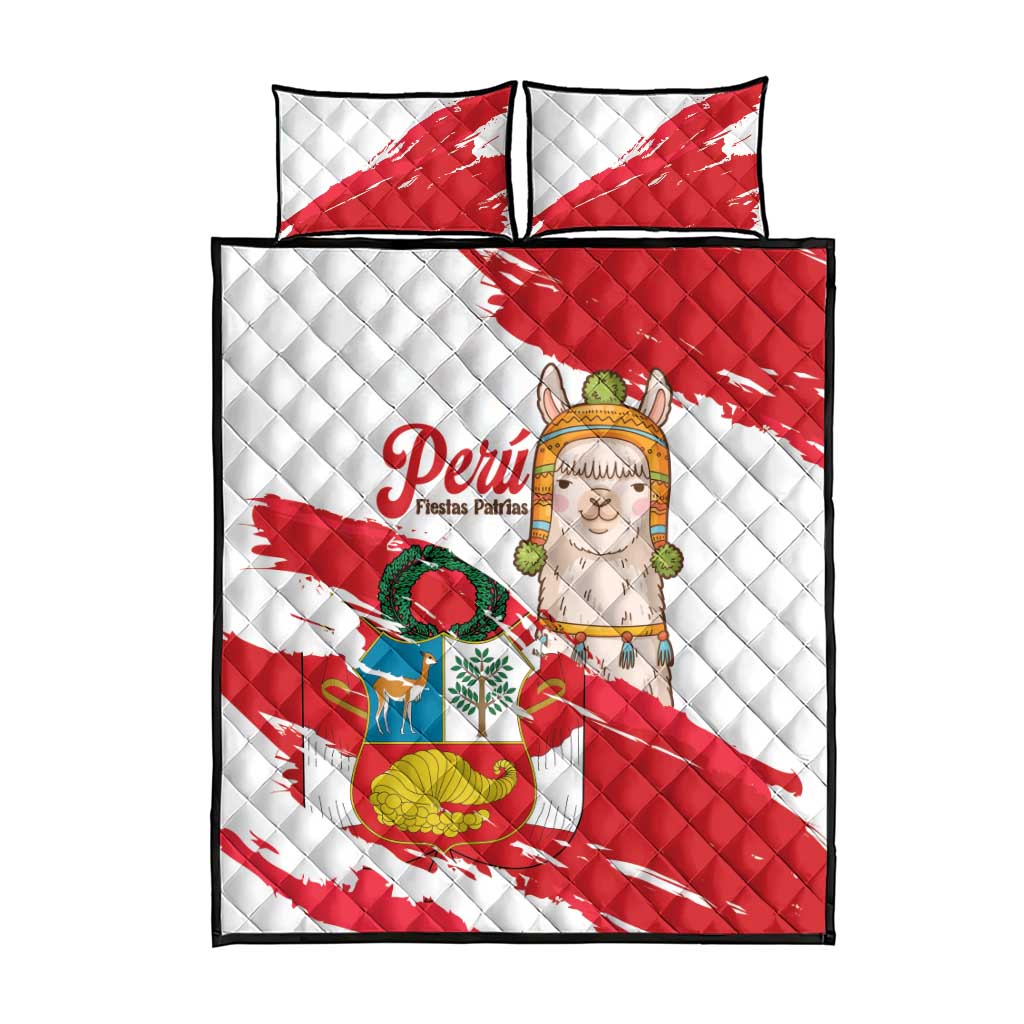 Fiestas Patrias de Peru Quilt Bed Set Coat Of Arms With Cute Alpaca Face