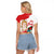 Fiestas Patrias de Peru Raglan Cropped T Shirt Coat Of Arms With Cute Alpaca Face