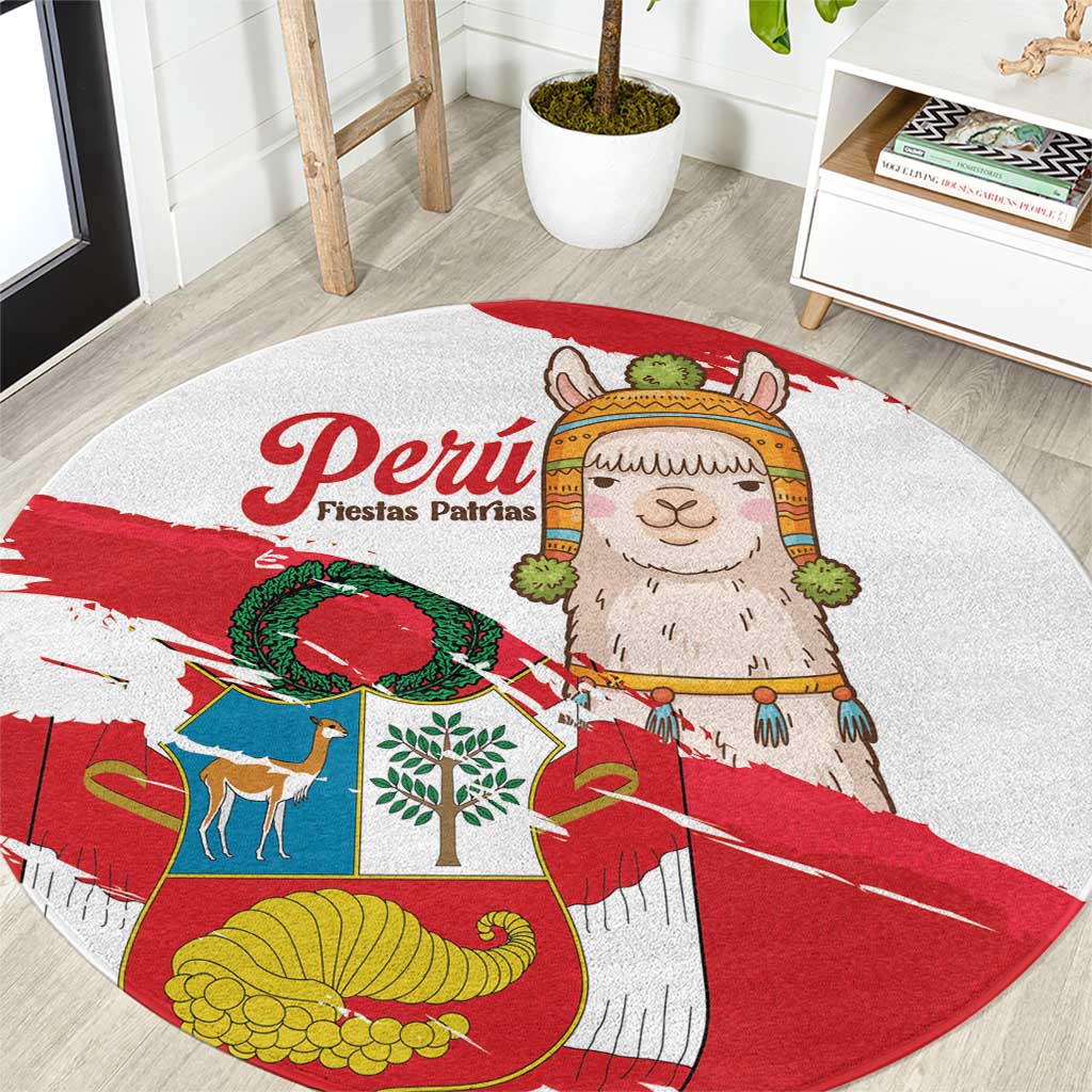 Fiestas Patrias de Peru Round Carpet Coat Of Arms With Cute Alpaca Face