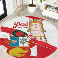 Fiestas Patrias de Peru Round Carpet Coat Of Arms With Cute Alpaca Face