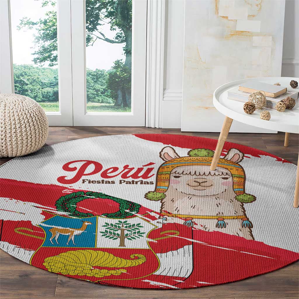 Fiestas Patrias de Peru Round Carpet Coat Of Arms With Cute Alpaca Face