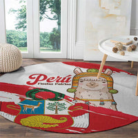 Fiestas Patrias de Peru Round Carpet Coat Of Arms With Cute Alpaca Face