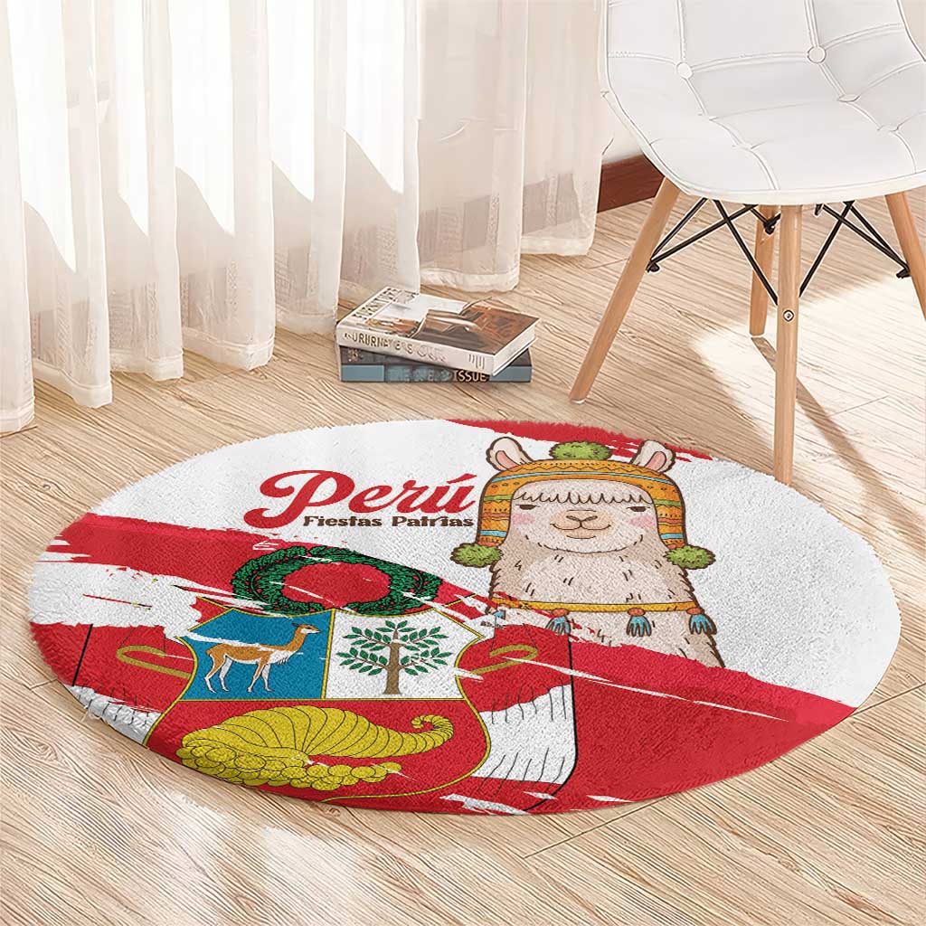 Fiestas Patrias de Peru Round Carpet Coat Of Arms With Cute Alpaca Face