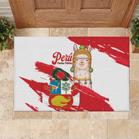Fiestas Patrias de Peru Rubber Doormat Coat Of Arms With Cute Alpaca Face