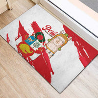 Fiestas Patrias de Peru Rubber Doormat Coat Of Arms With Cute Alpaca Face