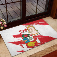Fiestas Patrias de Peru Rubber Doormat Coat Of Arms With Cute Alpaca Face