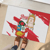 Fiestas Patrias de Peru Rubber Doormat Coat Of Arms With Cute Alpaca Face