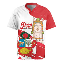 Fiestas Patrias de Peru Rugby Jersey Coat Of Arms With Cute Alpaca Face