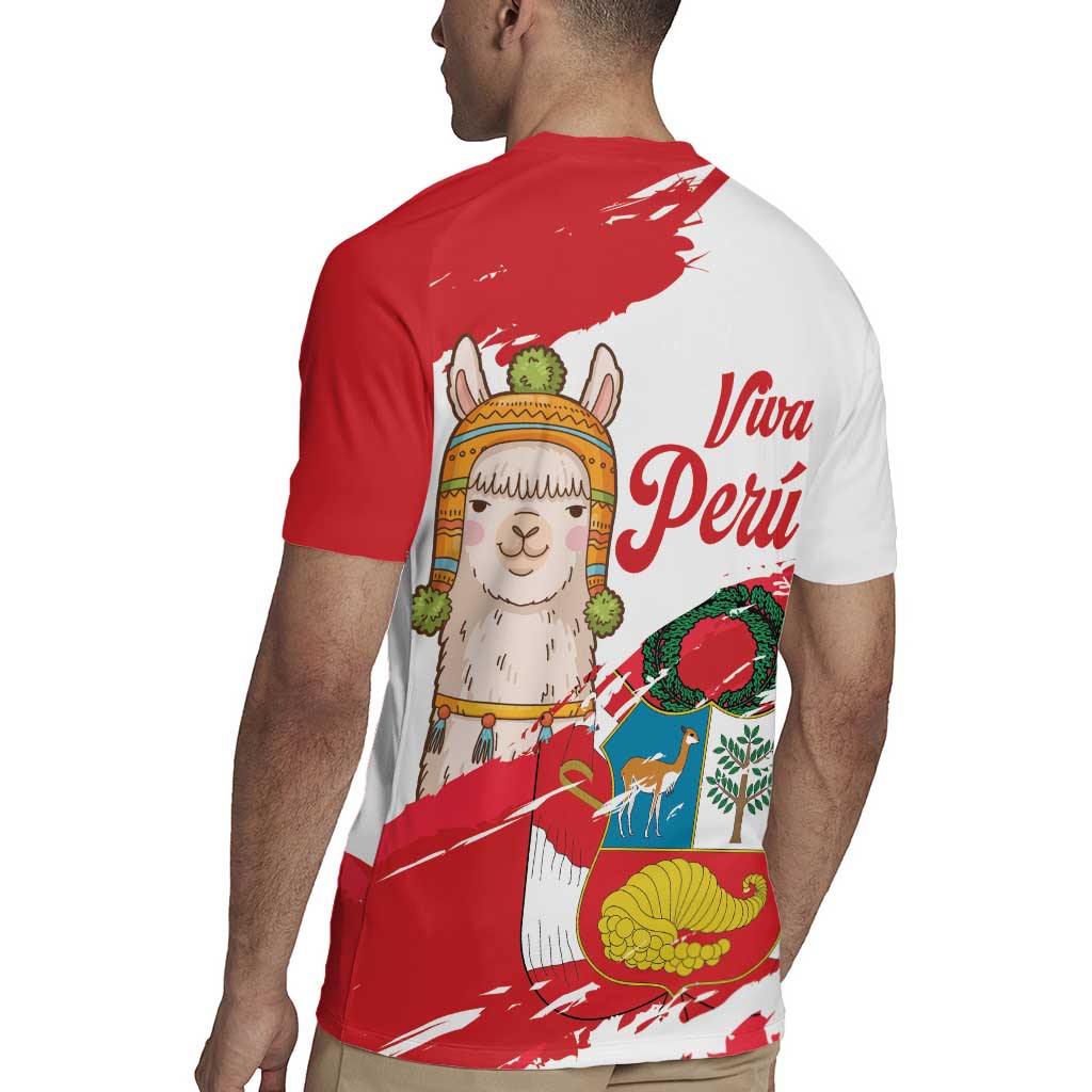 Fiestas Patrias de Peru Rugby Jersey Coat Of Arms With Cute Alpaca Face