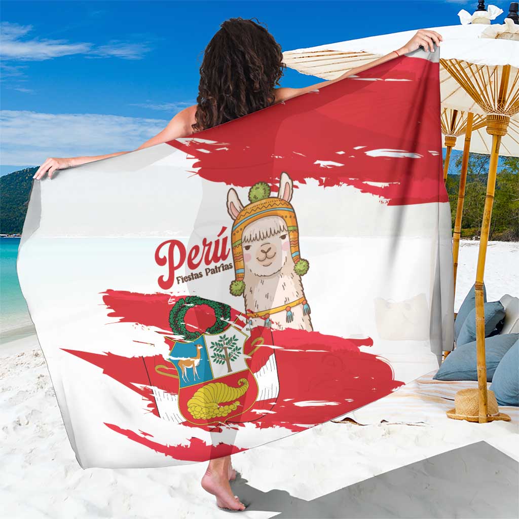 Fiestas Patrias de Peru Sarong Coat Of Arms With Cute Alpaca Face