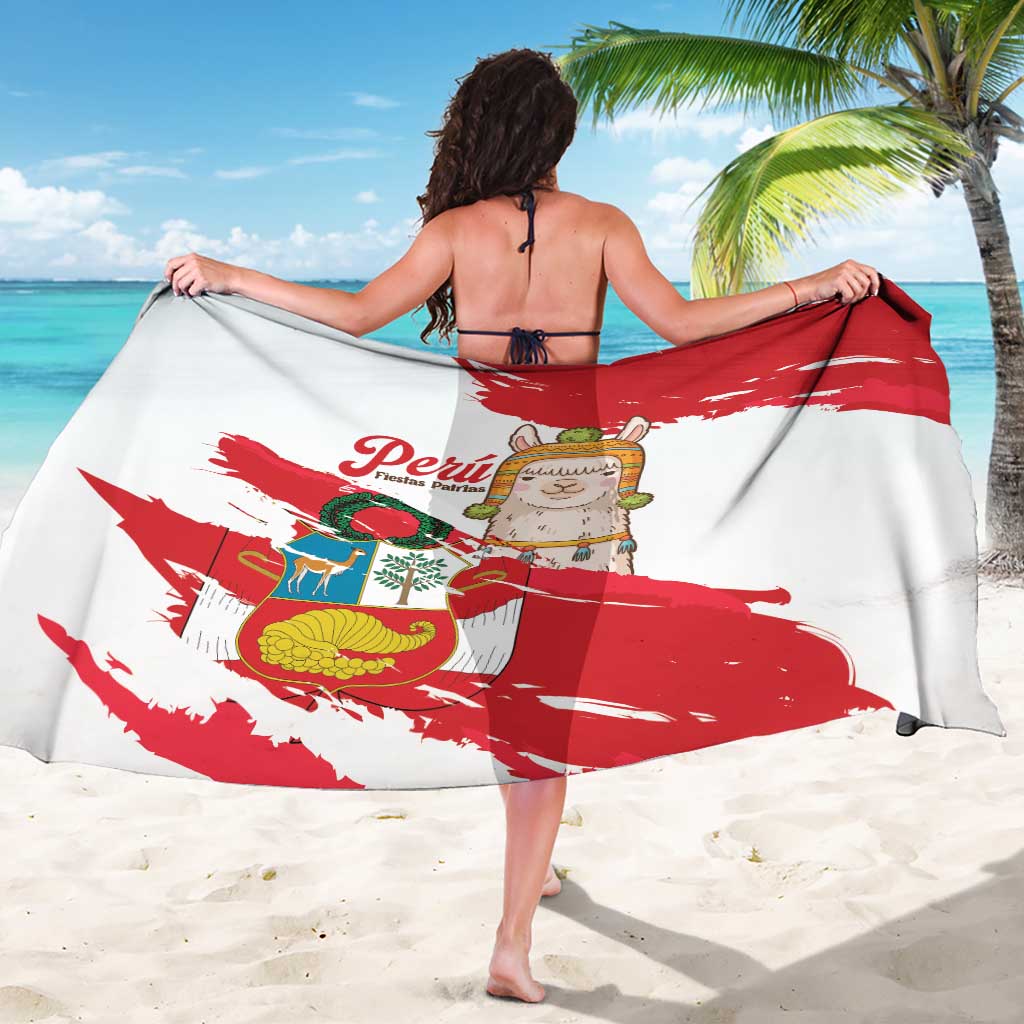 Fiestas Patrias de Peru Sarong Coat Of Arms With Cute Alpaca Face