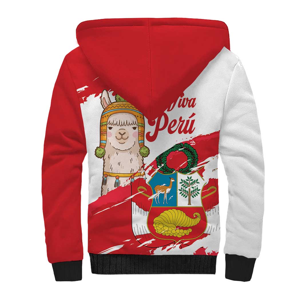 Fiestas Patrias de Peru Sherpa Hoodie Coat Of Arms With Cute Alpaca Face