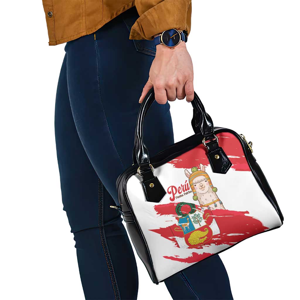 Fiestas Patrias de Peru Shoulder Handbag Coat Of Arms With Cute Alpaca Face