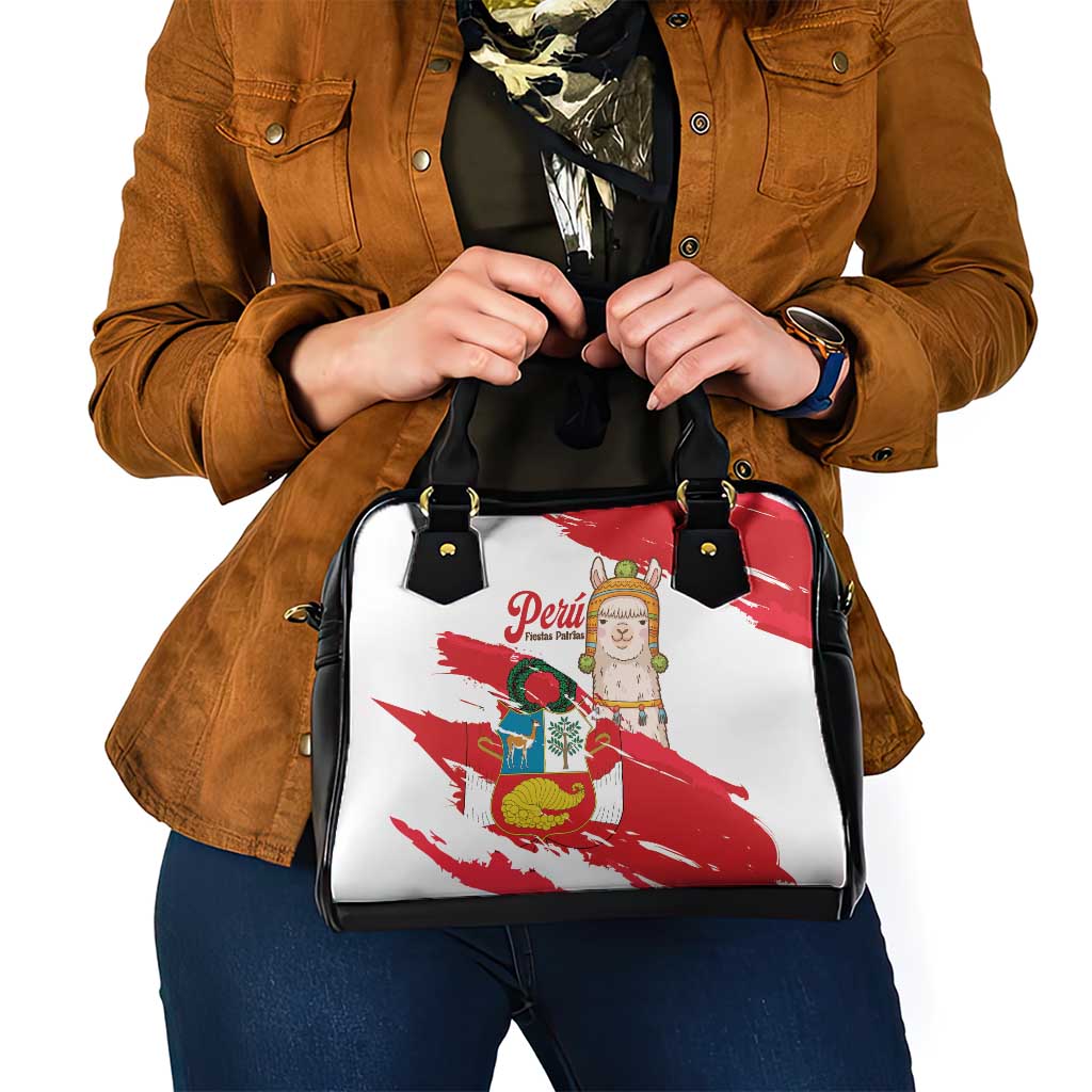 Fiestas Patrias de Peru Shoulder Handbag Coat Of Arms With Cute Alpaca Face