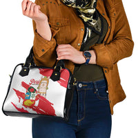 Fiestas Patrias de Peru Shoulder Handbag Coat Of Arms With Cute Alpaca Face