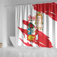 Fiestas Patrias de Peru Shower Curtain Coat Of Arms With Cute Alpaca Face
