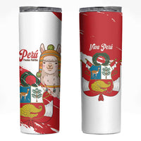 Fiestas Patrias de Peru Skinny Tumbler Coat Of Arms With Cute Alpaca Face