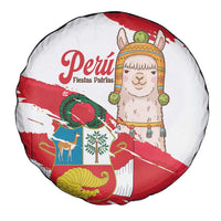Fiestas Patrias de Peru Spare Tire Cover Coat Of Arms With Cute Alpaca Face