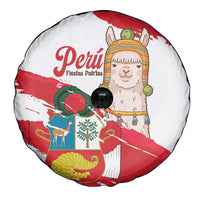 Fiestas Patrias de Peru Spare Tire Cover Coat Of Arms With Cute Alpaca Face