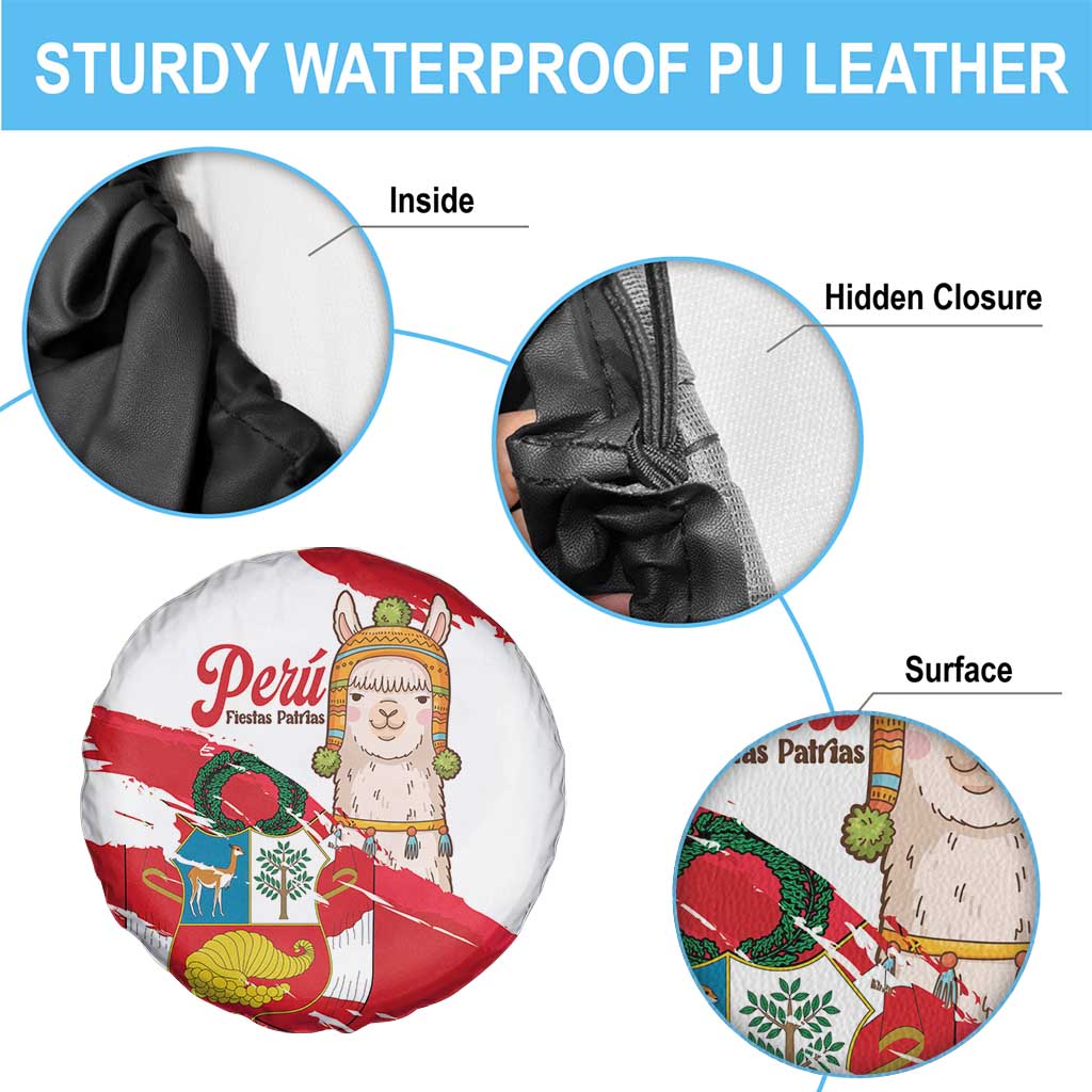 Fiestas Patrias de Peru Spare Tire Cover Coat Of Arms With Cute Alpaca Face
