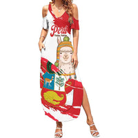 Fiestas Patrias de Peru Summer Maxi Dress Coat Of Arms With Cute Alpaca Face