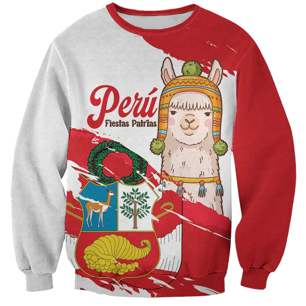 Fiestas Patrias de Peru Sweatshirt Coat Of Arms With Cute Alpaca Face