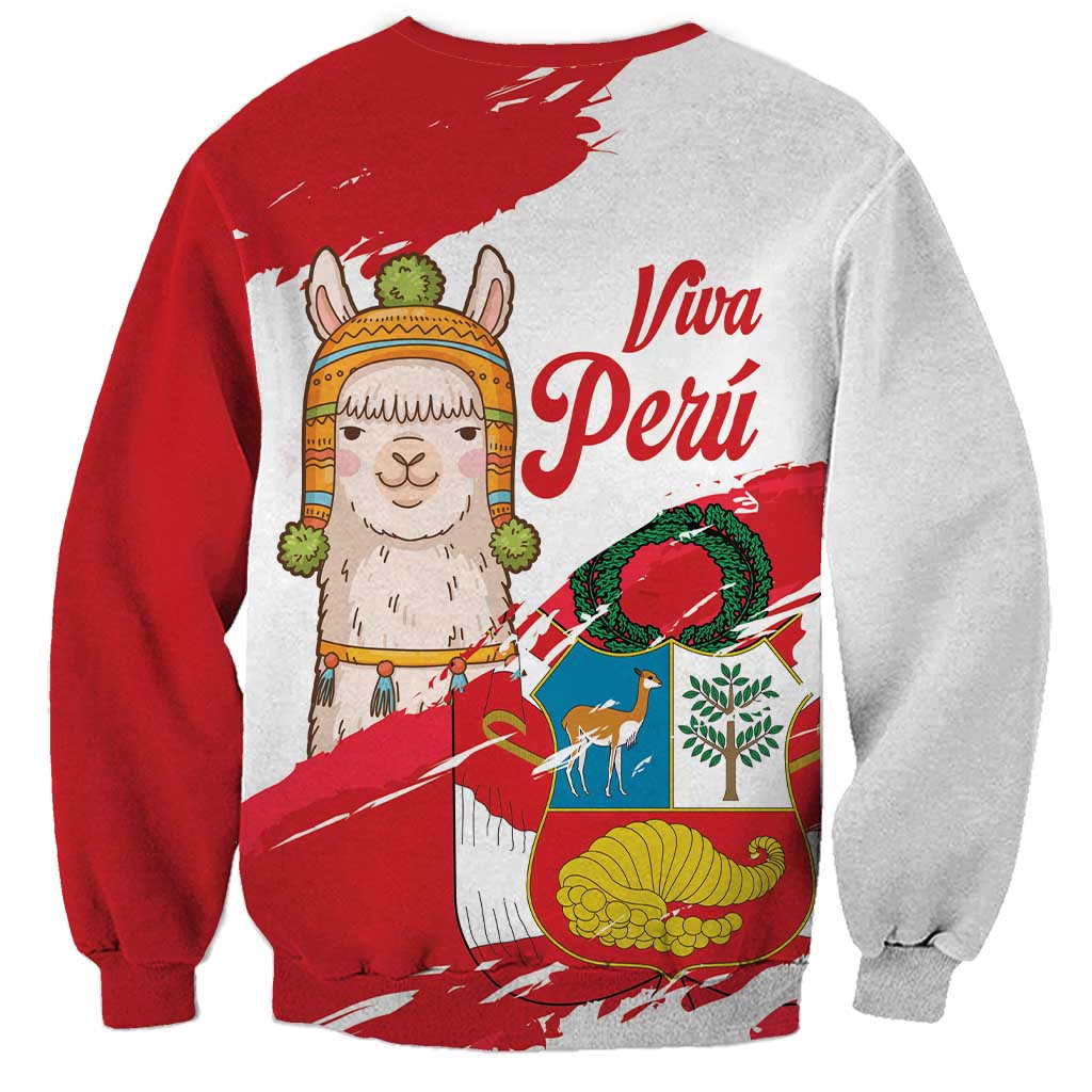 Fiestas Patrias de Peru Sweatshirt Coat Of Arms With Cute Alpaca Face