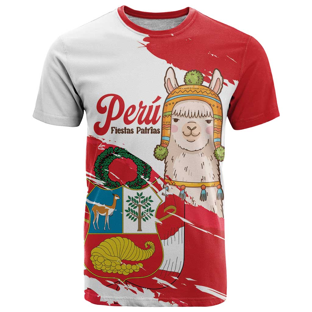 Fiestas Patrias de Peru T Shirt Coat Of Arms With Cute Alpaca Face