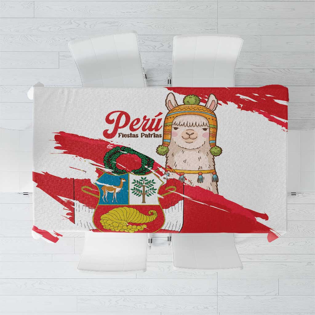 Fiestas Patrias de Peru Tablecloth Coat Of Arms With Cute Alpaca Face