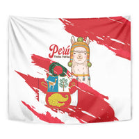 Fiestas Patrias de Peru Tapestry Coat Of Arms With Cute Alpaca Face