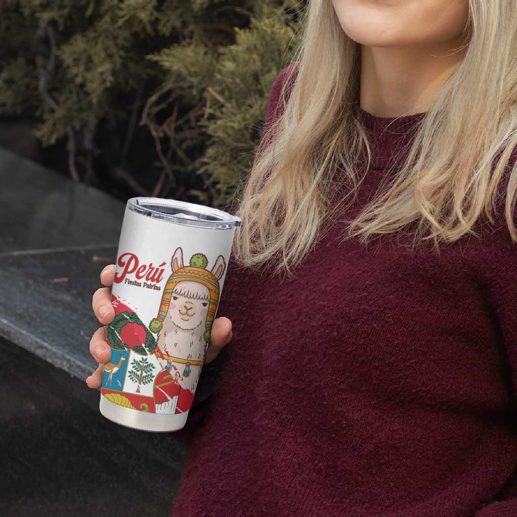 Fiestas Patrias de Peru Tumbler Cup Coat Of Arms With Cute Alpaca Face