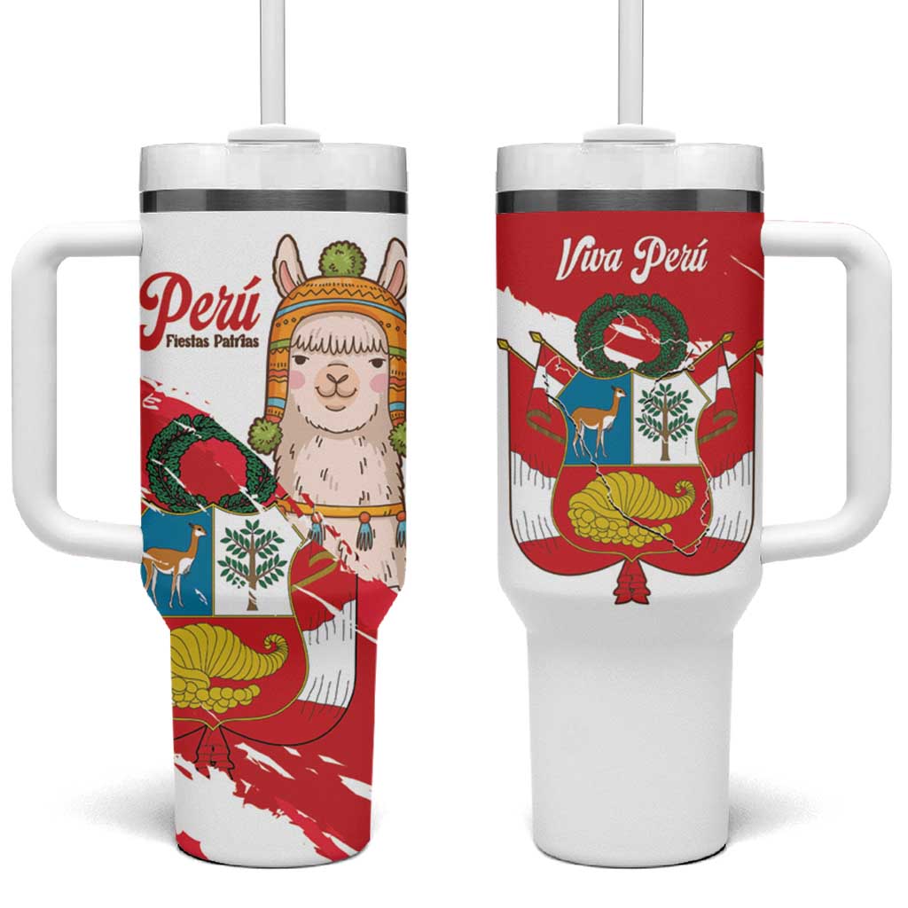 Fiestas Patrias de Peru Tumbler With Handle Coat Of Arms With Cute Alpaca Face