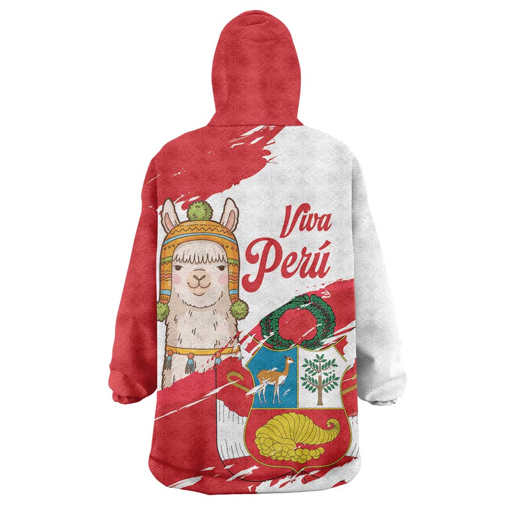 Fiestas Patrias de Peru Wearable Blanket Hoodie Coat Of Arms With Cute Alpaca Face
