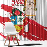 Fiestas Patrias de Peru Window Curtain Coat Of Arms With Cute Alpaca Face