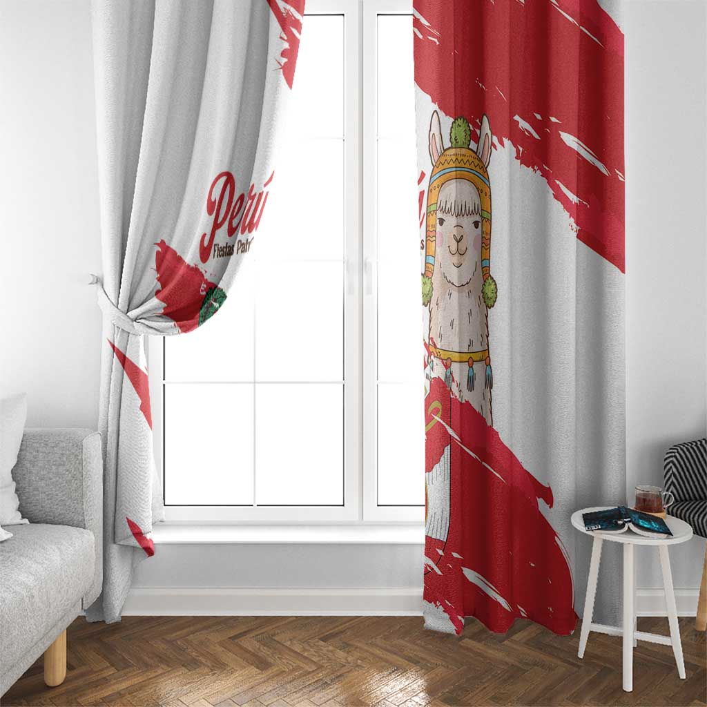 Fiestas Patrias de Peru Window Curtain Coat Of Arms With Cute Alpaca Face