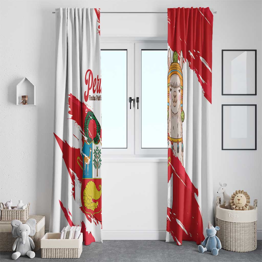 Fiestas Patrias de Peru Window Curtain Coat Of Arms With Cute Alpaca Face