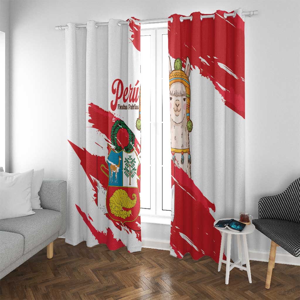 Fiestas Patrias de Peru Window Curtain Coat Of Arms With Cute Alpaca Face
