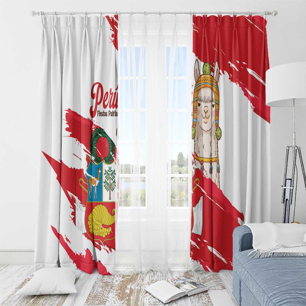Fiestas Patrias de Peru Window Curtain Coat Of Arms With Cute Alpaca Face