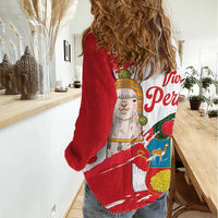 Fiestas Patrias de Peru Women Casual Shirt Coat Of Arms With Cute Alpaca Face
