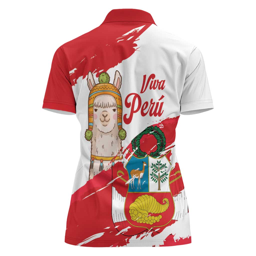 Fiestas Patrias de Peru Women Polo Shirt Coat Of Arms With Cute Alpaca Face