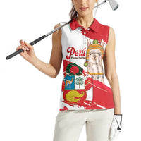 Fiestas Patrias de Peru Women Sleeveless Polo Shirt Coat Of Arms With Cute Alpaca Face