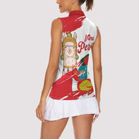 Fiestas Patrias de Peru Women Sleeveless Polo Shirt Coat Of Arms With Cute Alpaca Face