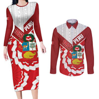 Peru 1821 Proud Couples Matching Long Sleeve Bodycon Dress and Long Sleeve Button Shirt National Day Peruvian Pattern