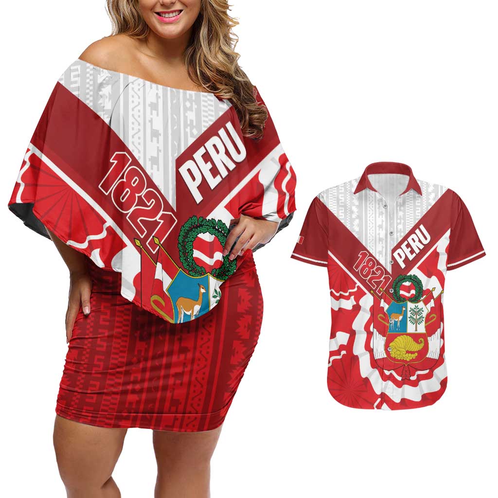 Peru 1821 Proud Couples Matching Off Shoulder Short Dress and Hawaiian Shirt National Day Peruvian Pattern