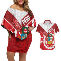 Peru 1821 Proud Couples Matching Off Shoulder Short Dress and Hawaiian Shirt National Day Peruvian Pattern