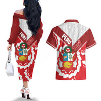 Peru 1821 Proud Couples Matching Off The Shoulder Long Sleeve Dress and Hawaiian Shirt National Day Peruvian Pattern