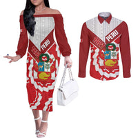 Peru 1821 Proud Couples Matching Off The Shoulder Long Sleeve Dress and Long Sleeve Button Shirt National Day Peruvian Pattern