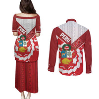 Peru 1821 Proud Couples Matching Puletasi and Long Sleeve Button Shirt National Day Peruvian Pattern