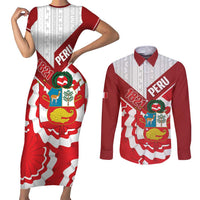 Peru 1821 Proud Couples Matching Short Sleeve Bodycon Dress and Long Sleeve Button Shirt National Day Peruvian Pattern