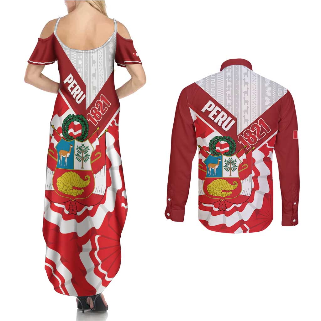 Peru 1821 Proud Couples Matching Summer Maxi Dress and Long Sleeve Button Shirt National Day Peruvian Pattern
